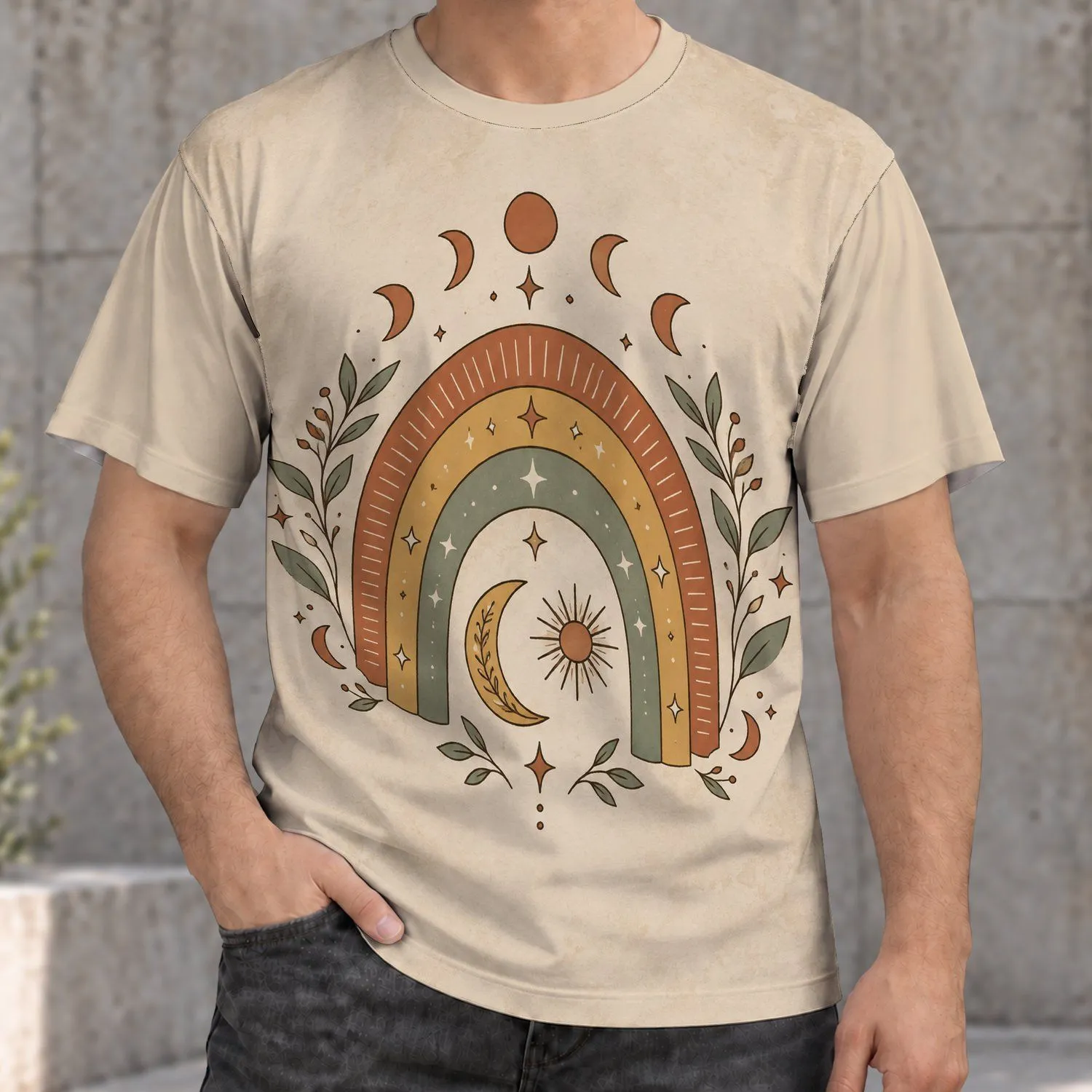 Celestial Rainbow And Moon Phases For Everyday Boho Style And Mindful Living All-over Print Unisex T-shirt - 1