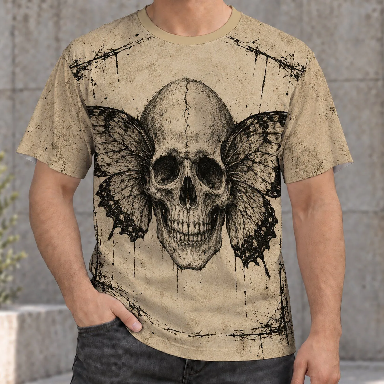 Butterfly Skull Motif for Alternative Streetwear, Dark Art Fans and Everyday Style All-over Print Unisex T-shirt - 1