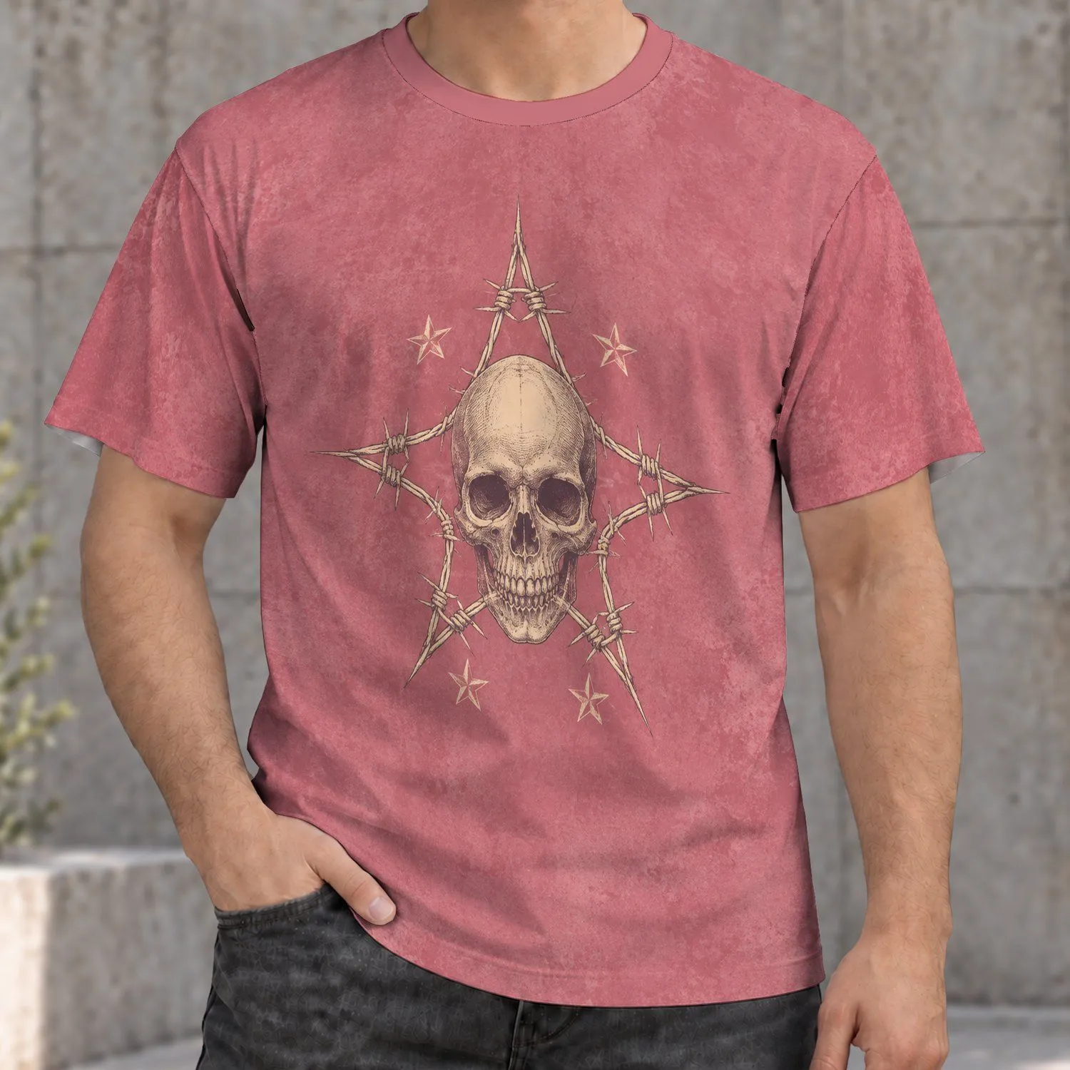 Engraved Skull and Starburst for Alternative Streetwear, Skatepark Days and Teen Style All-over Print Unisex T-shirt - 1