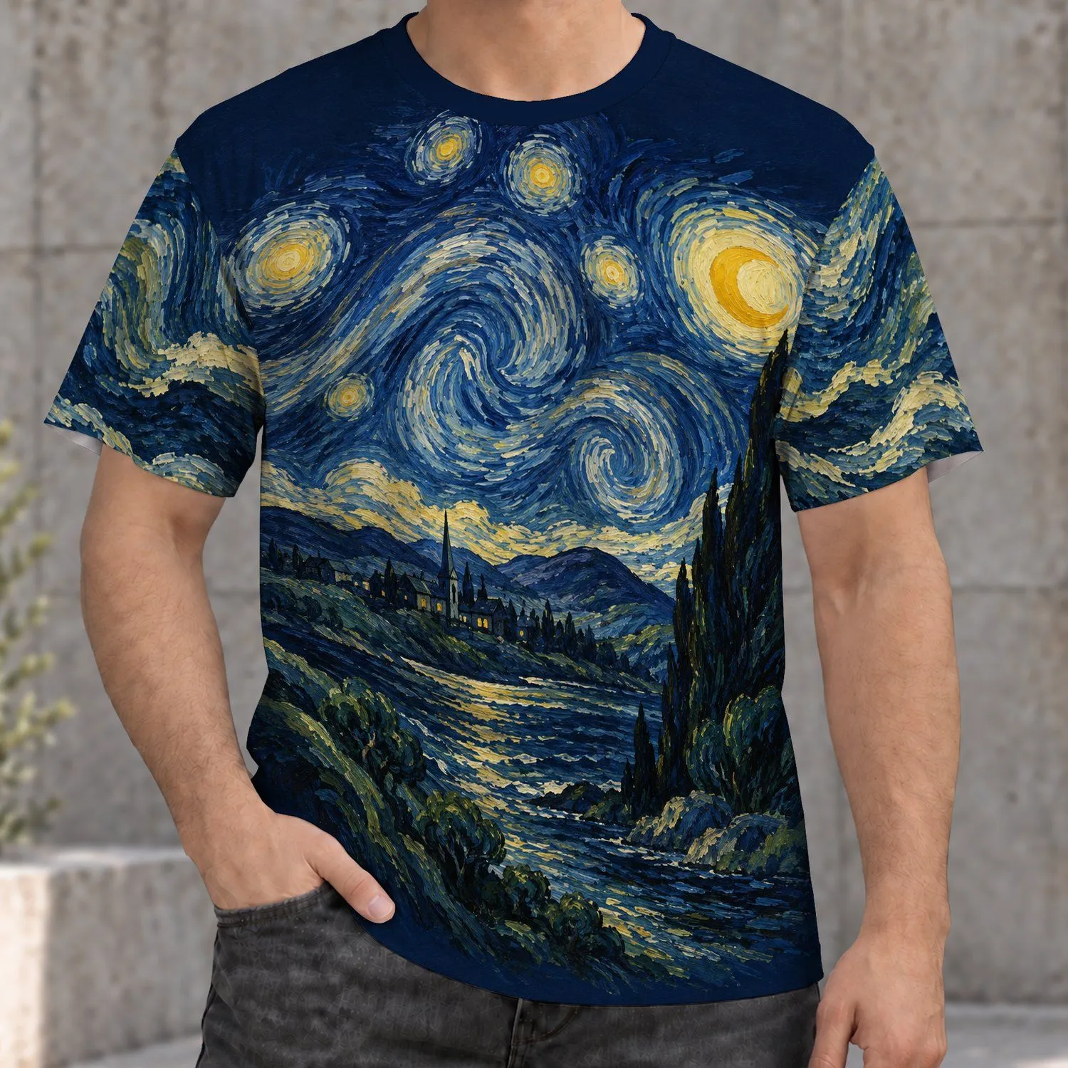 Swirling Starry Night Sky for Art Lovers, Dreamy Stargazing Gift for Teens and Adults All-over Print Unisex T-shirt - 1