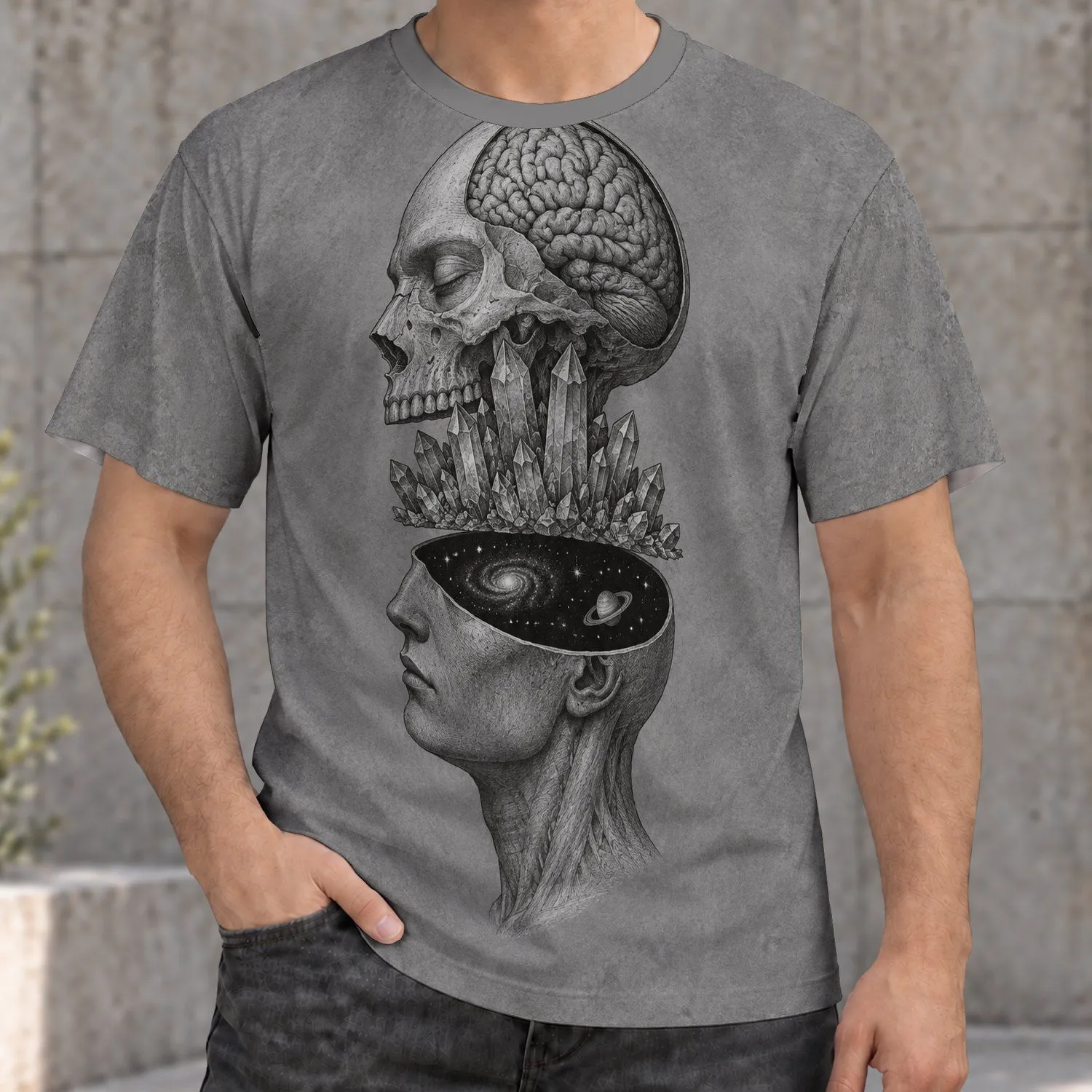 Surreal Crystal Mind and Galaxy Head for Cosmic Streetwear and Everyday Exploration Youth All-over Print Unisex T-shirt - 1