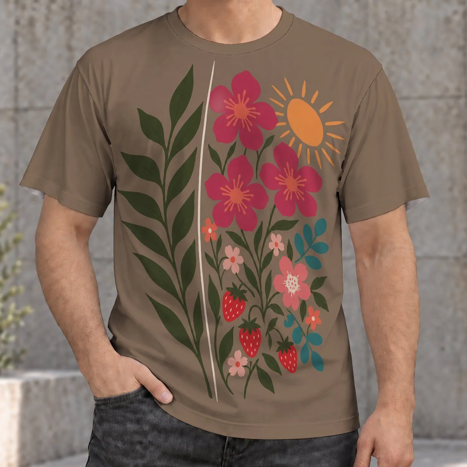 Strawberry Botanical Blooms for Everyday Casual Style and Nature Loving Friends All-over Print Unisex T-shirt - 1