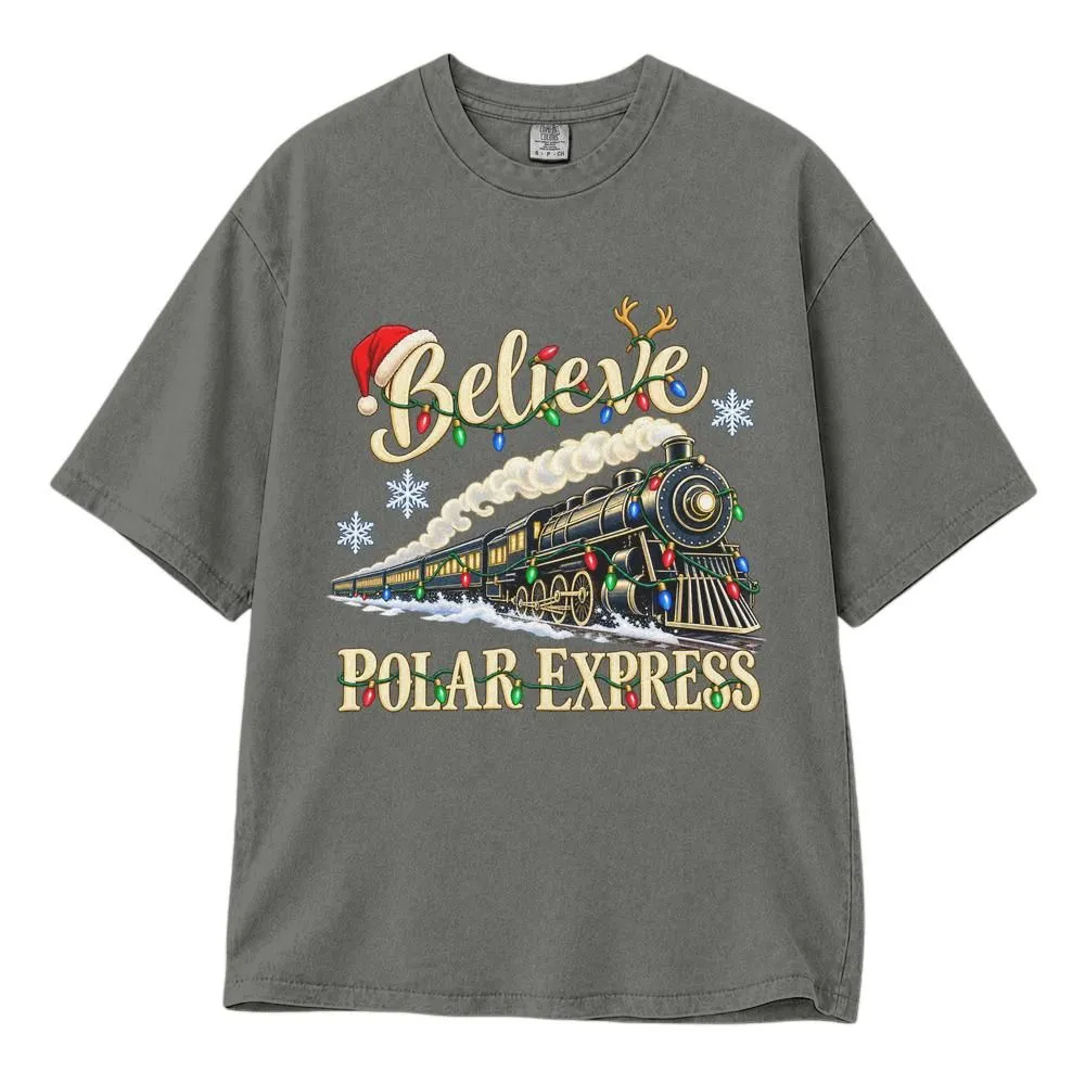 Believe Christmas Train Shirt, Polar Express Holiday Gift, Costco Peter Millar Shirt, Vintage Style Tee Hoodie Sweatshirt - 1