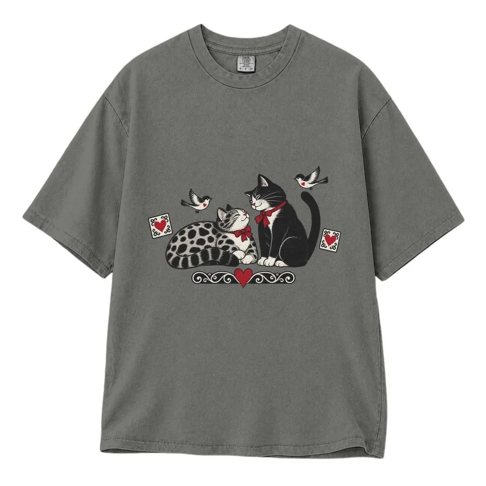 Vintage 90s Cat and Heart Shirt, Katseye Keyword, Cat Lover Gift, Retro Graphic Tee, Hoodie, Sweatshirt - 1