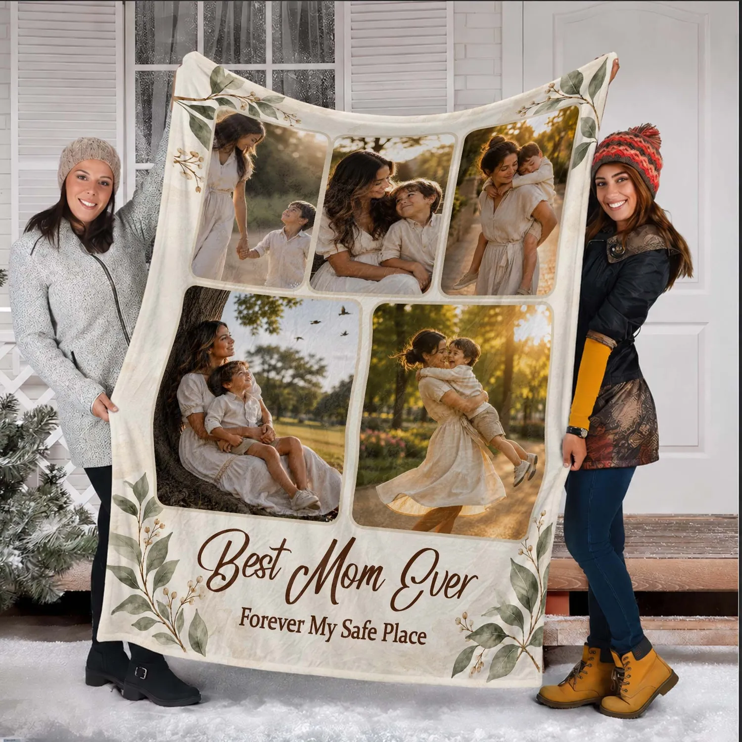 Personalized Best Mom Ever Photo Blanket – Custom 5 Picture Collage Fleece Throw for Mom, Christmas Gift from Kids - 1