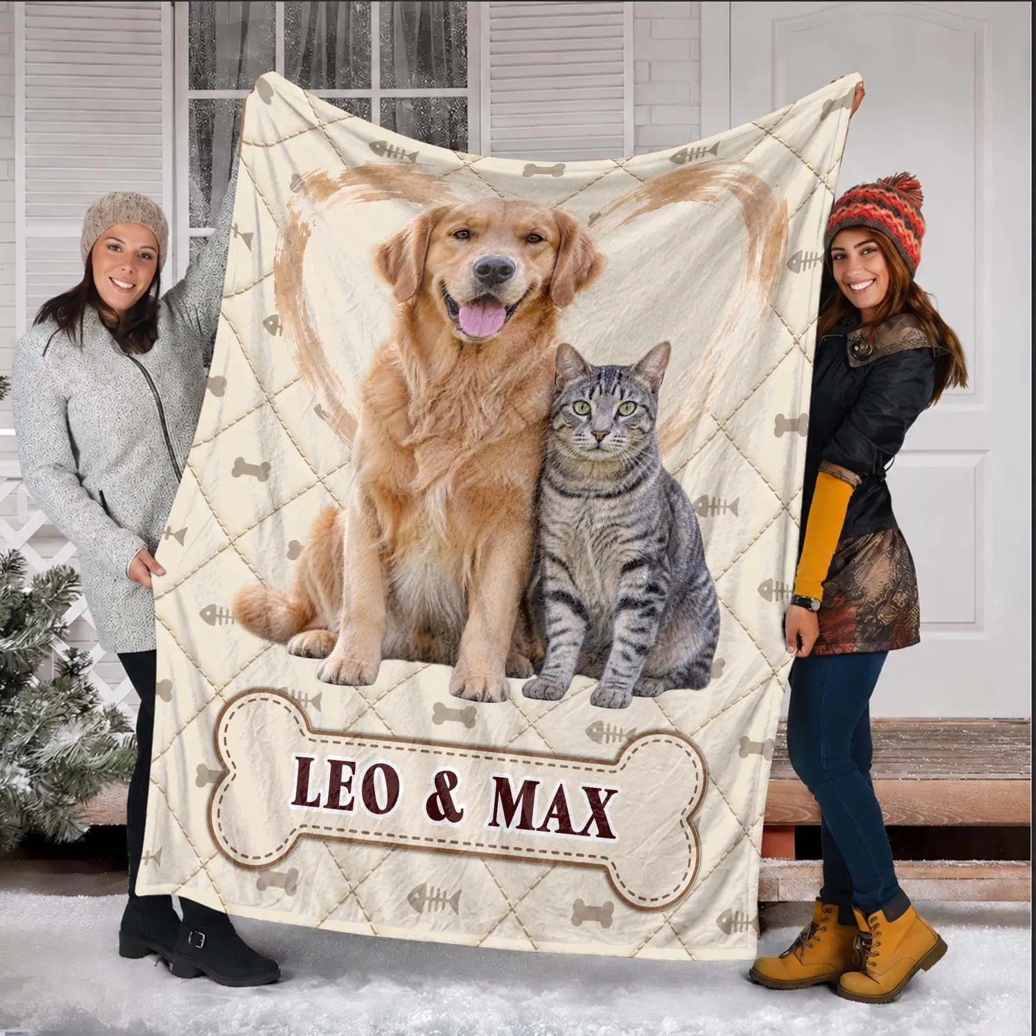 Personalized Dog and Cat Photo Blanket – Custom Pet Portrait Fleece Throw with Names, Christmas Gift for Pet Lovers - 1