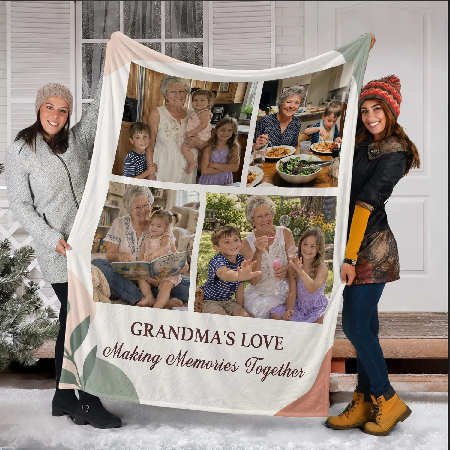 Personalized Making Memories Grandma Photo Blanket – Custom 4 Picture Collage Fleece Throw, Christmas Gift from Kids - 1