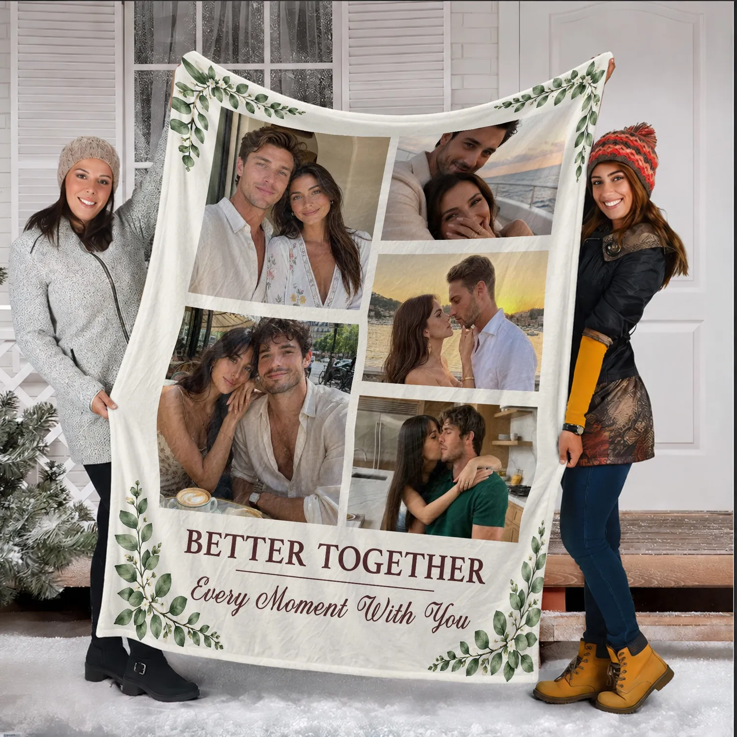Personalized Better Together Couple Photo Blanket – Custom 5 Picture Collage Fleece Throw, Anniversary Gift for Her - 1