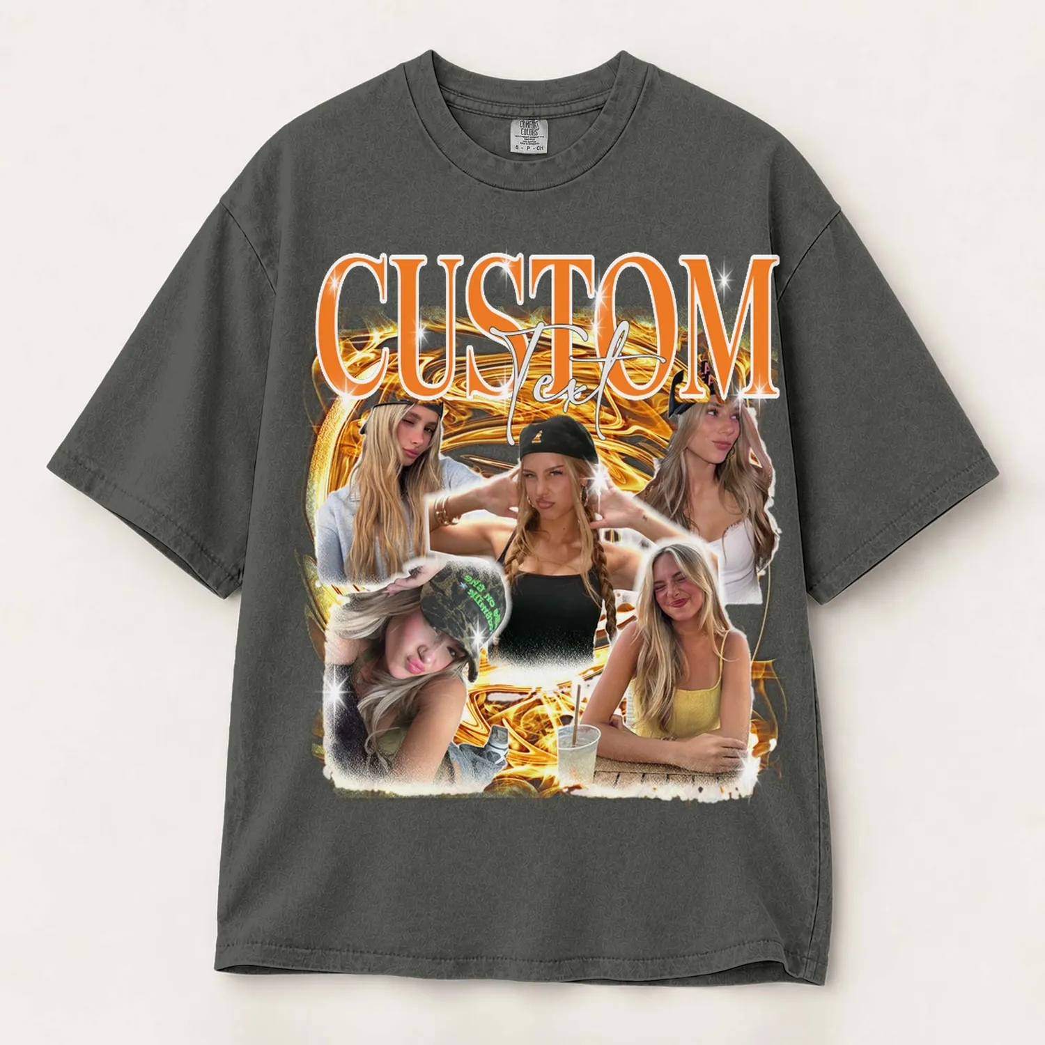 Personalized Bootleg Tee – Custom Photos & Name, Y2K Liquid Chrome Swirl Photo Collage Birthday Gift - 1