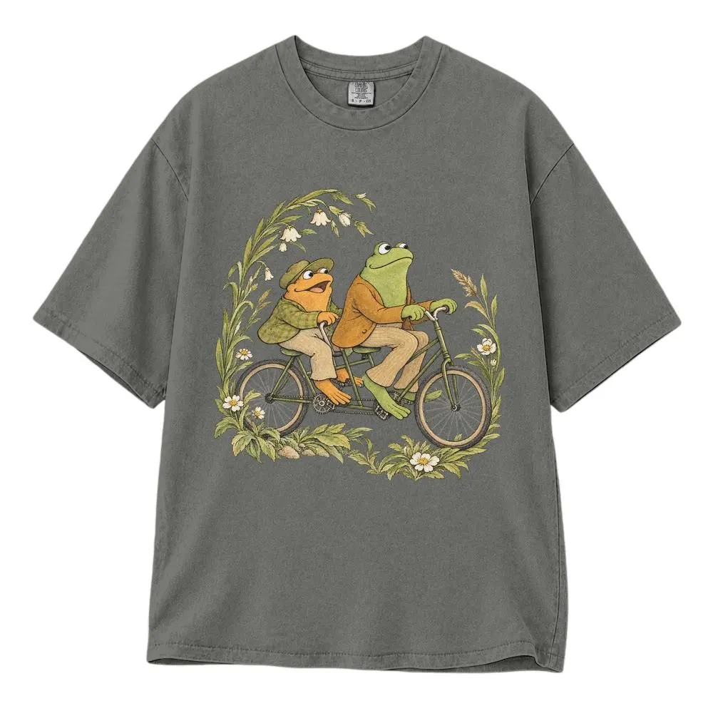 Frog and Toad Shirt, Tandem Bicycle Storybook Art for Nature Lovers, Whimsical Tee, Hoodie, Sweatshirt - 1