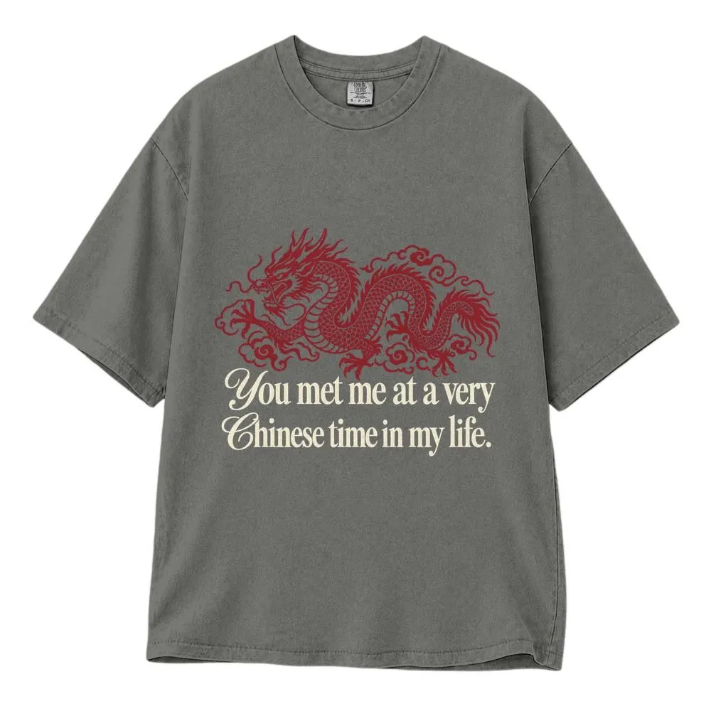 Chinese Dragon Red Shirt, You Met Me at a Very Chinese Time in My Life, Unisex Vintage Style Tee, Hoodie, Sweatshirt - 1