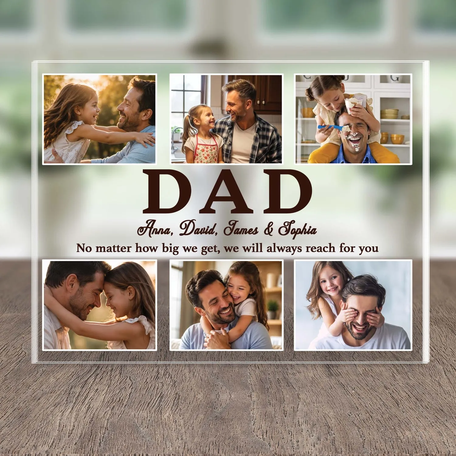 Personalized Dad Photo Collage Acrylic Plaque – Custom 6 Photo Kids Names Keepsake for Daddy, Christmas Gift from Kids - 1