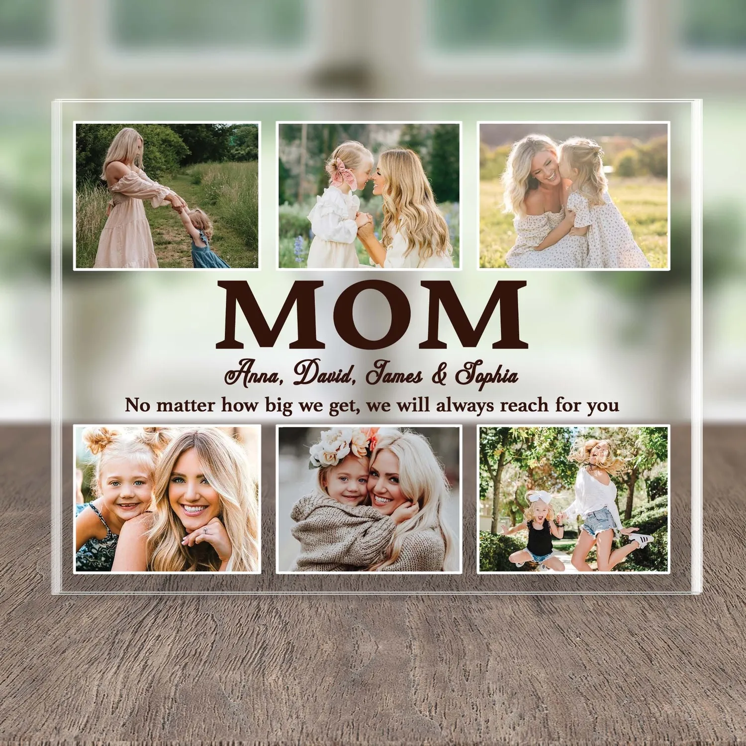 Personalized Mom Photo Collage Acrylic Plaque – Custom 6 Photo Kids Names Keepsake for Mama, Christmas Gift from Kids - 1