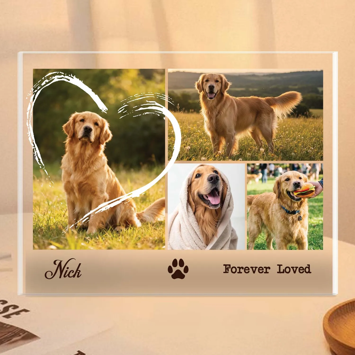 Personalized Dog Memorial Photo Acrylic Plaque – Custom Heart Collage Pet Name Keepsake for Dog Lovers, Sympathy Gift - 1