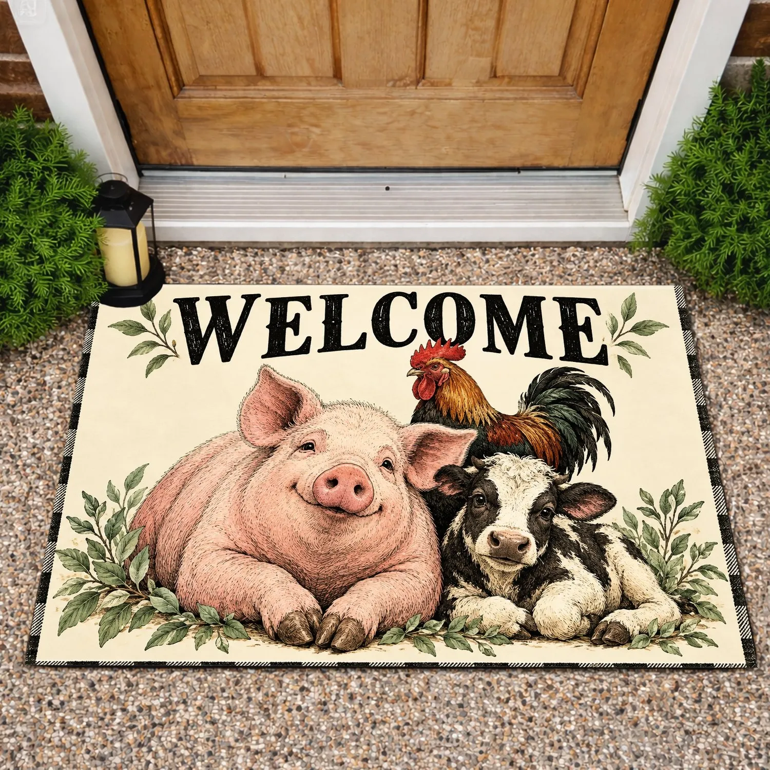 Farm Animal Welcome Scene for Cozy Country Homes and Rustic Farmhouse Entryways Doormat - 1