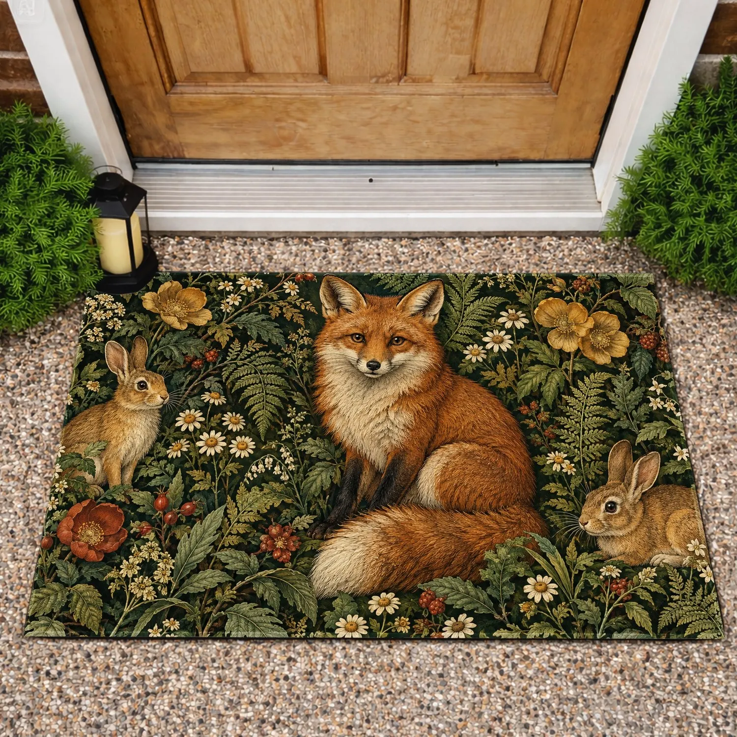 Red Fox and Woodland Rabbits for Cozy Cottage Entryways and Nature-Loving Home Decor Doormat - 1