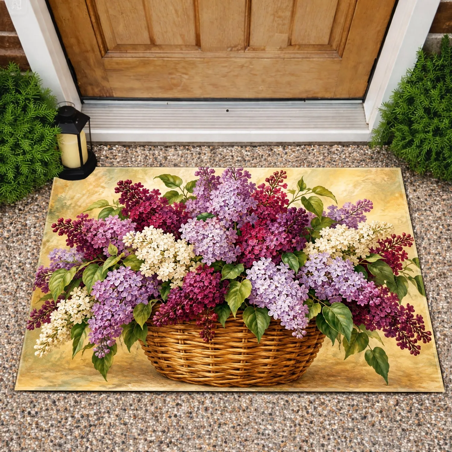 Abundant Purple Lilac Basket Blooms for Cottage Garden Entryways and Springtime Homes Doormat - 1