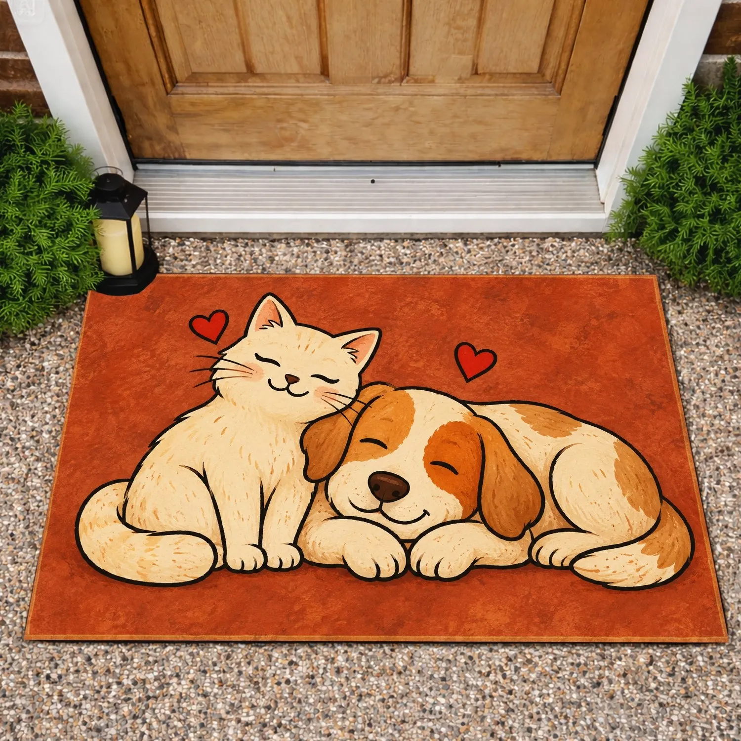 Cat And Dog With Hearts For Cozy Pet Lovers And Warm Home Entryways Doormat - 1