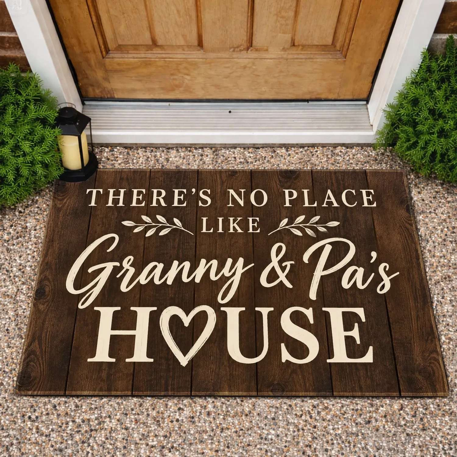 Rustic Woodgrain Granny & Pa's House Message for Family Visits and Grandparent Gifts Doormat - 1