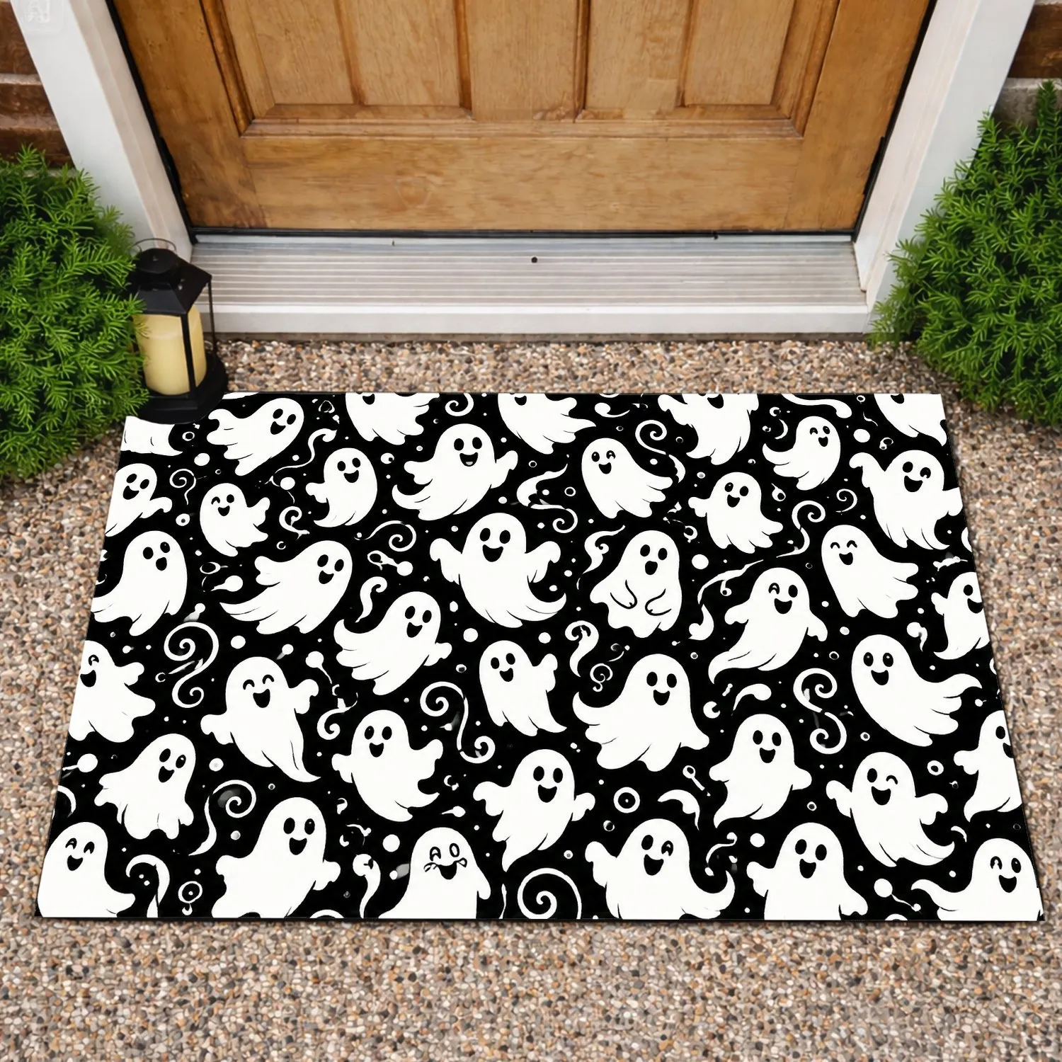 Black And White Cute Ghosts For A Playful Halloween Home, Spooky Season Fans Doormat - 1