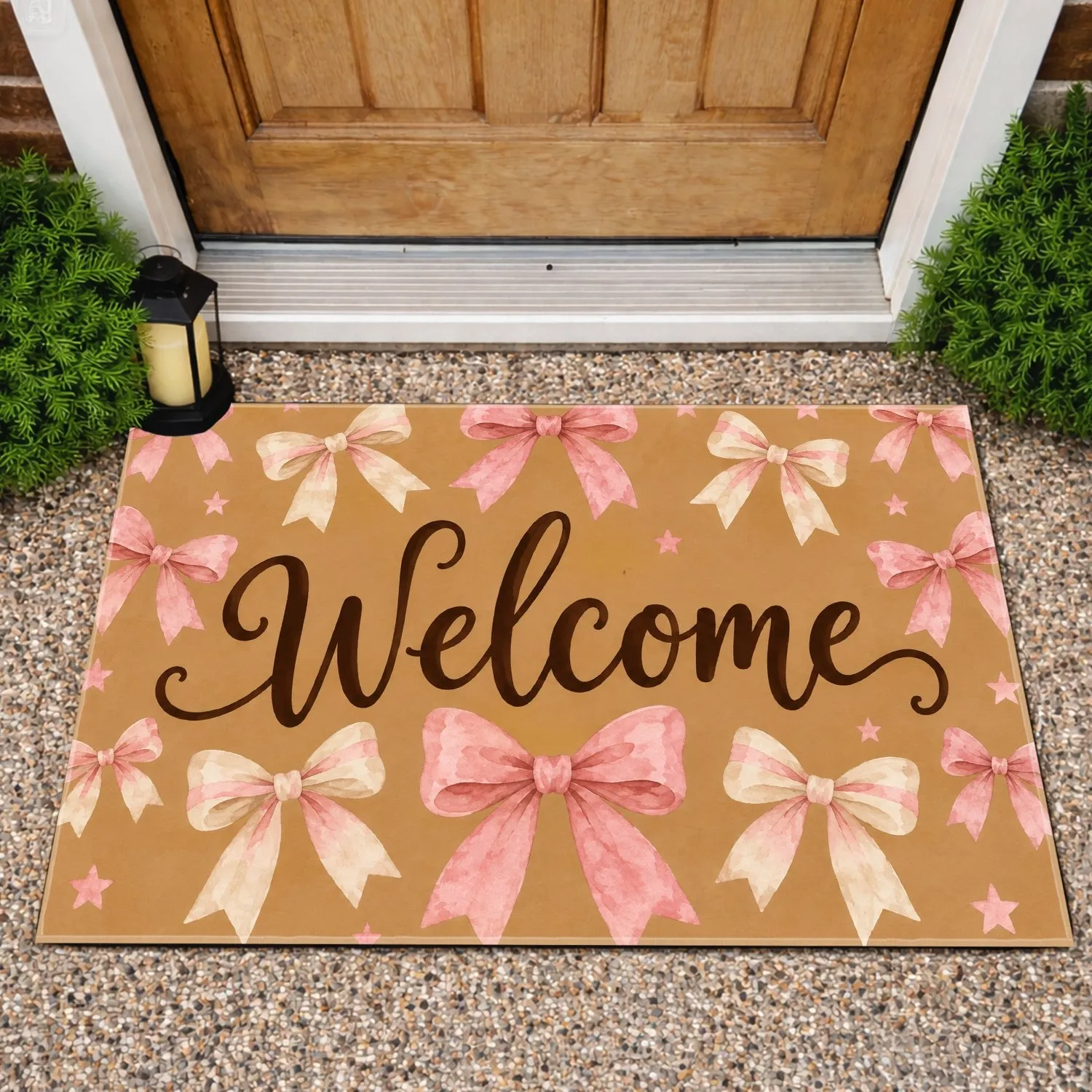 Pink Bow Welcome Lettering for a Sweet, Charming Entryway Style for Bow Lovers at Home Doormat - 1