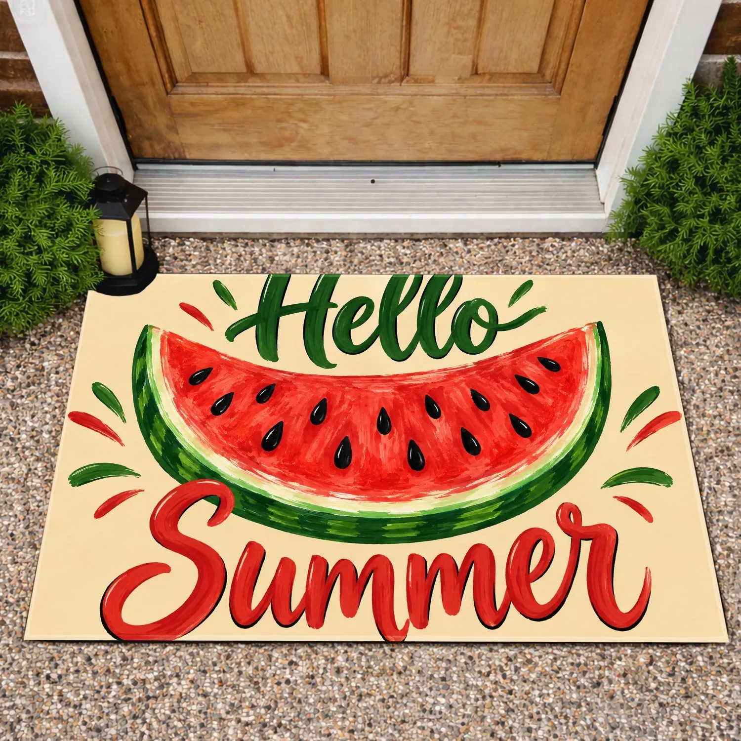 Watermelon Hello Summer Art for Sunny Seasonal Home Decor and Cheerful Summer Days Doormat - 1