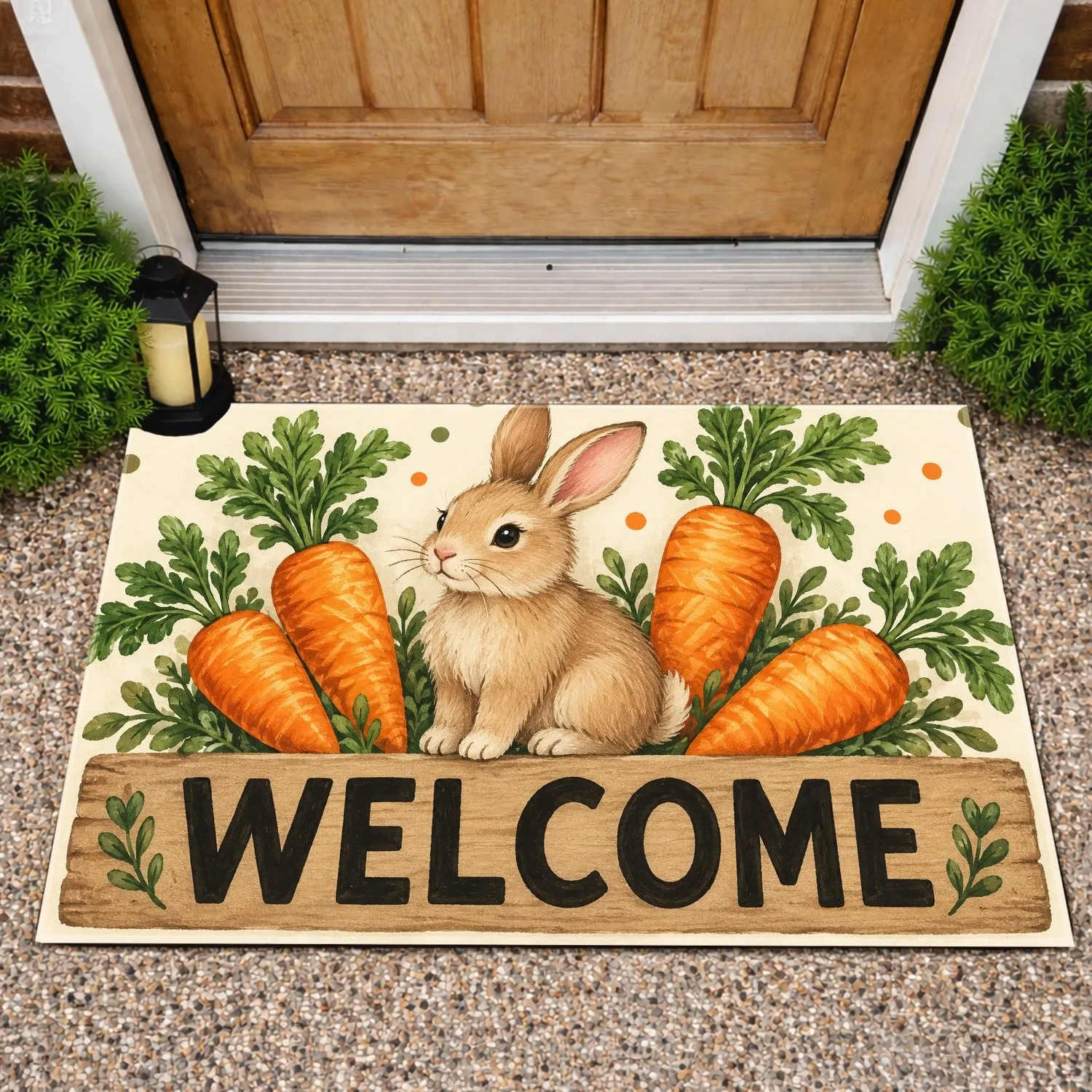 Carrot And Bunny Easter Welcome With Cheerful Springtime Charm For Bunny Lovers Doormat - 1