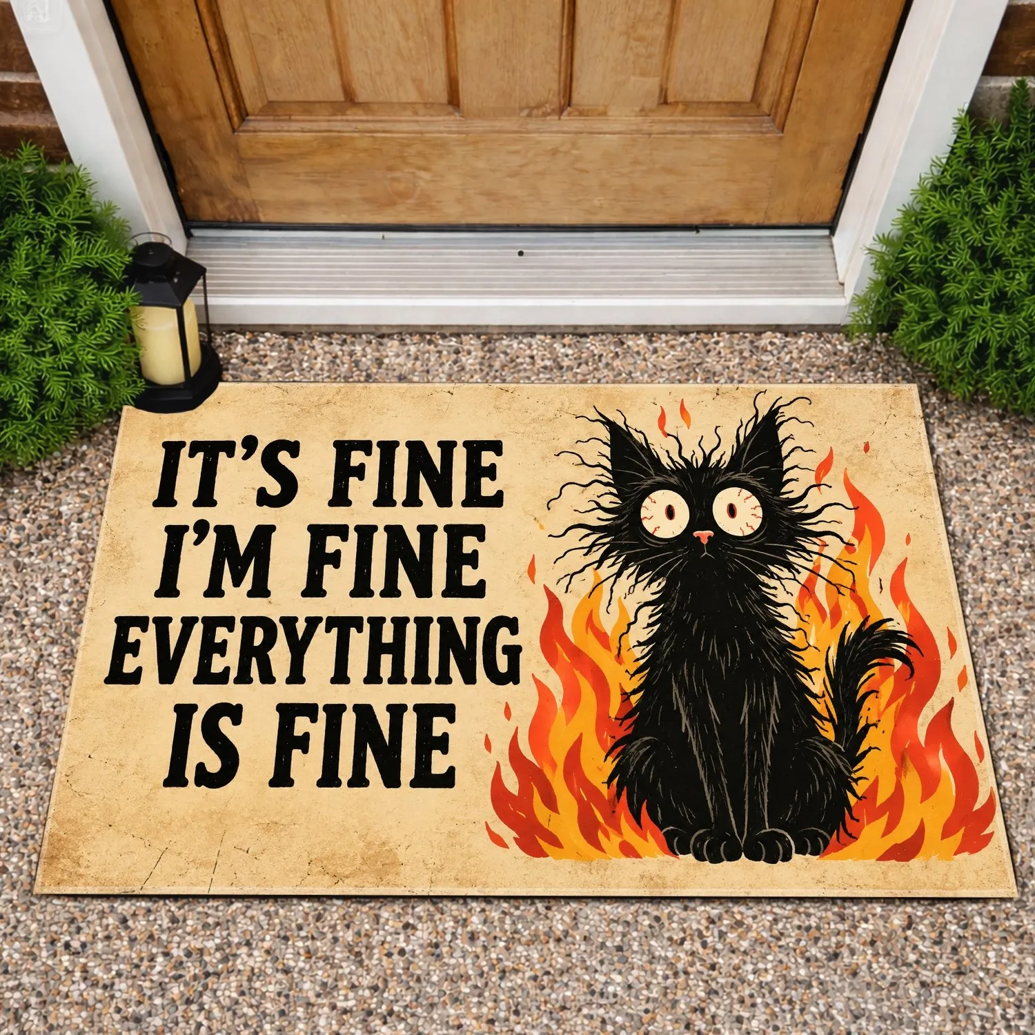 Black Cat In Flames With Wry Humor For Cat Lovers And Quirky Home Entryway Style Doormat - 1