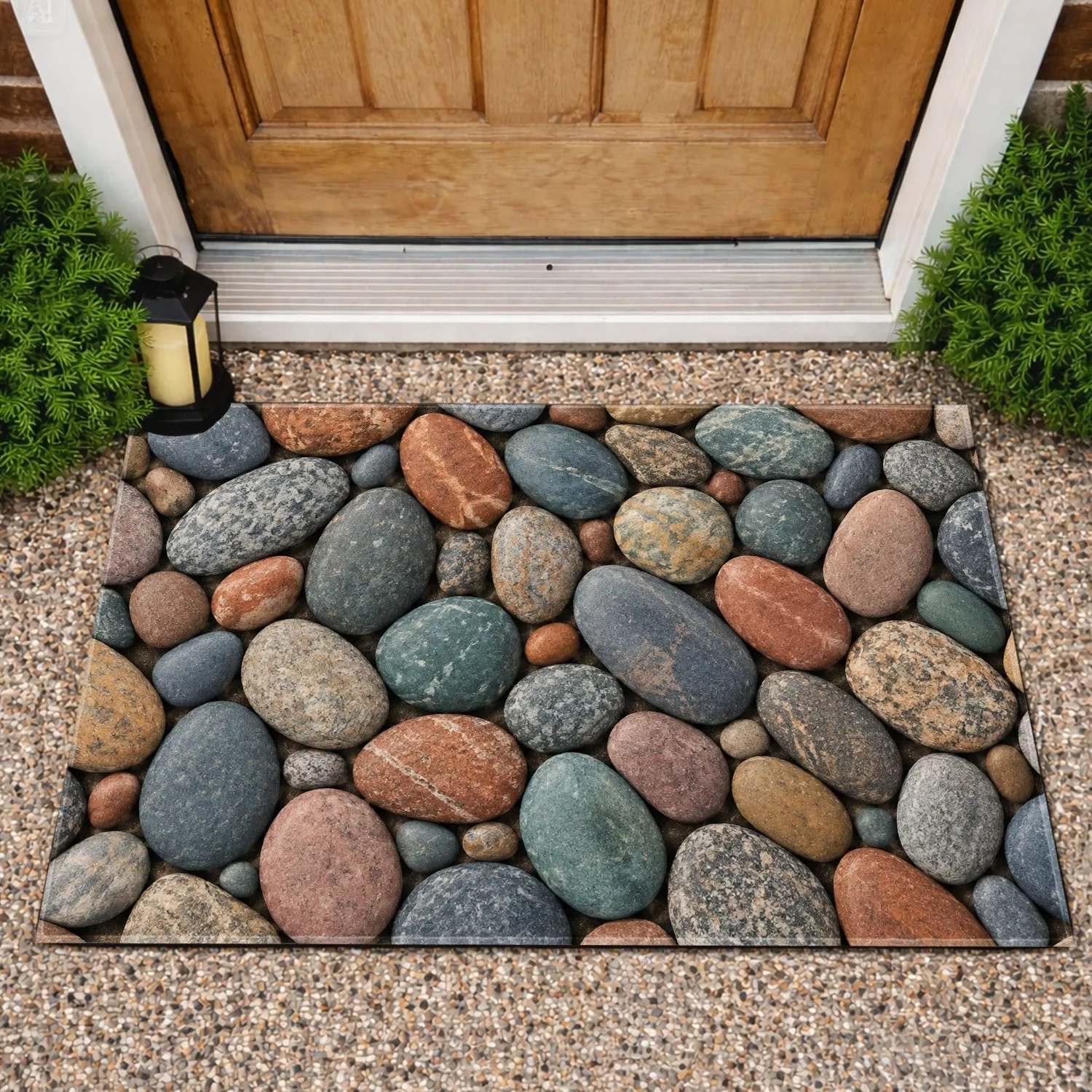 Colorful River Pebbles for Natural Entryway Style and Relaxed Outdoor Living Spaces Doormat - 1