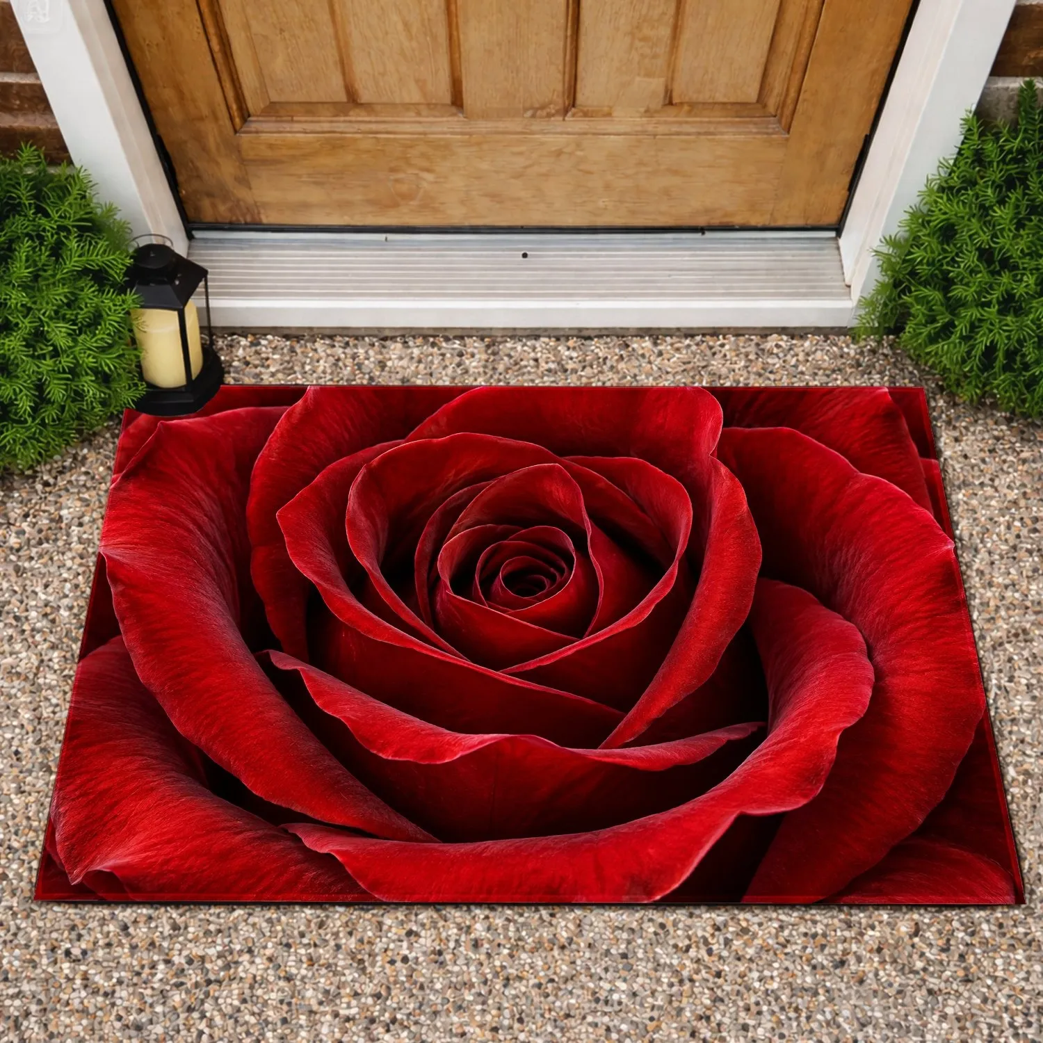 Deep Red Rose Close-Up For Romantic Valentine Home Decor And Thoughtful Seasonal Gifting Doormat - 1