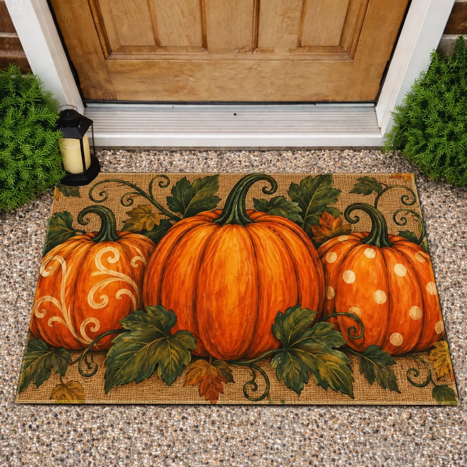 Autumn Pumpkin Trio for Cozy Harvest Season Entryways and Welcoming Farmhouse Homes Doormat - 1