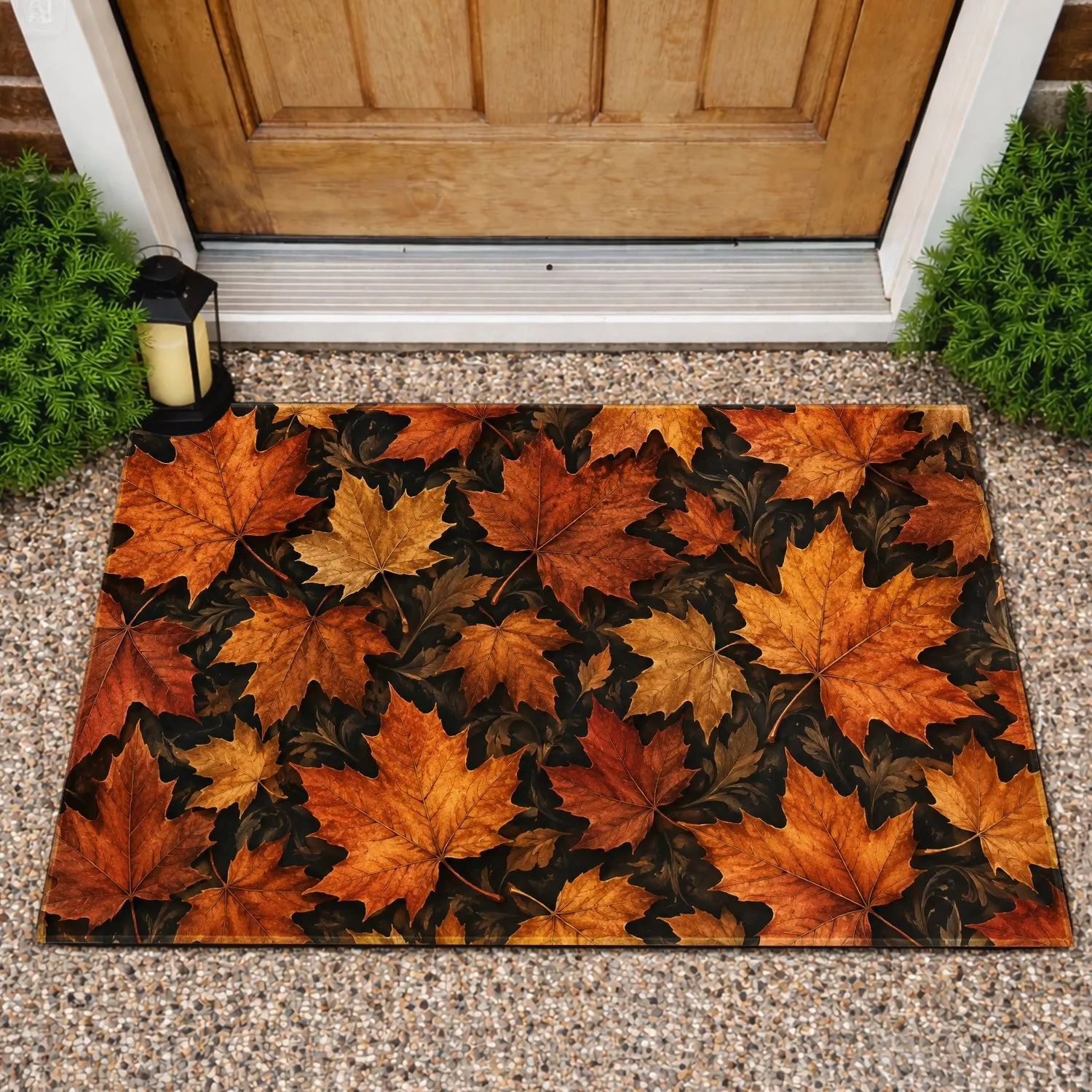 Autumn Maple Leaves on Deep Black, Cozy Seasonal Style for Fall Home Decorating Interiors Doormat - 1