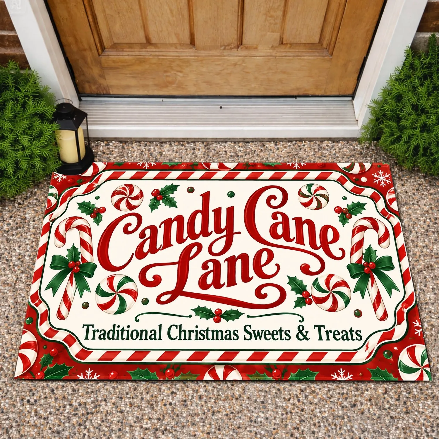 Candy Cane Lane Christmas Sweets Sign For Festive Holiday Home Decorating Doormat - 1