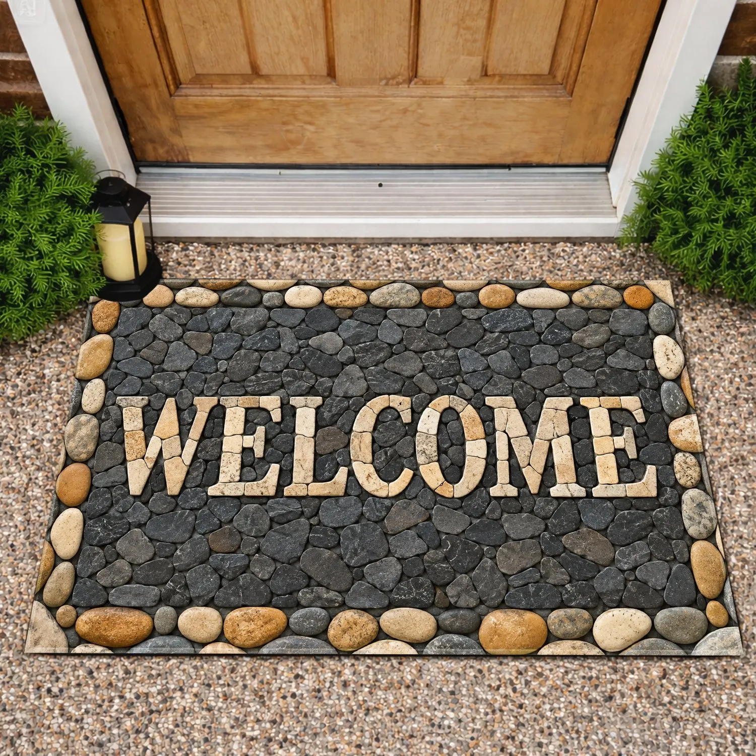 Pebble Mosaic Welcome Stones for a Warm Nature-Inspired Entryway and Rustic Home Style Doormat - 1