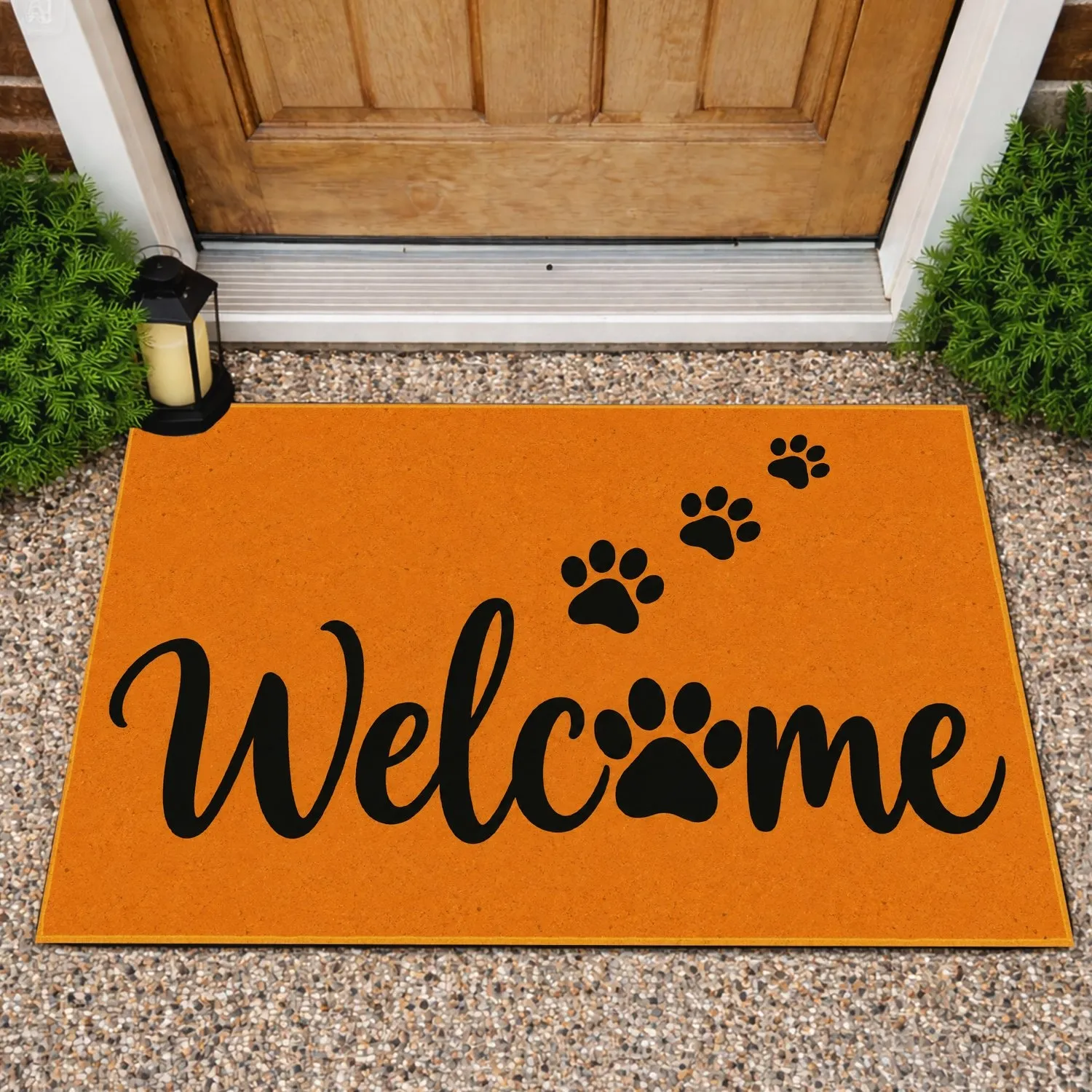 Black Paw Print Welcome Lettering for a Warm Pet-Friendly Home Entryway Style Doormat - 1