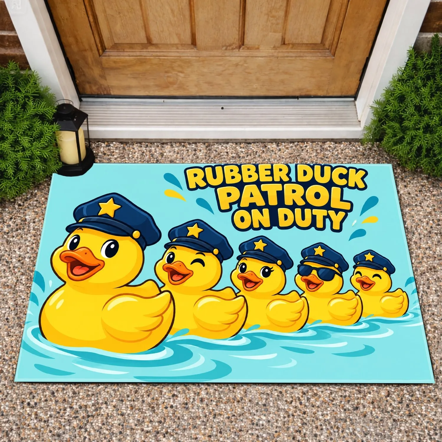 Rubber Duck Police Squad on Patrol for Playful Home Entryways and Bathroom Decor Doormat - 1