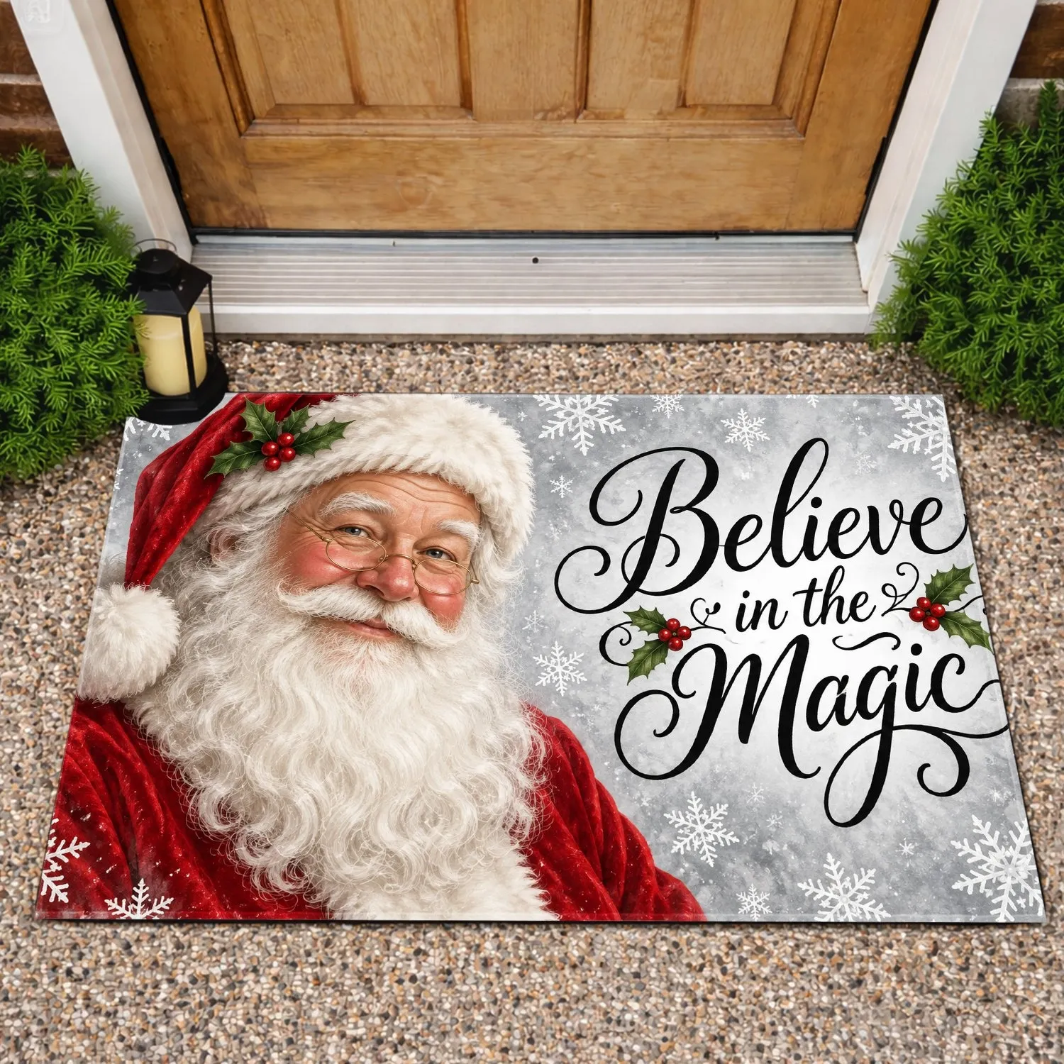 Santa Claus and Believe in the Magic for Cozy Christmas Holiday Home Seasonal Cheer Doormat - 1