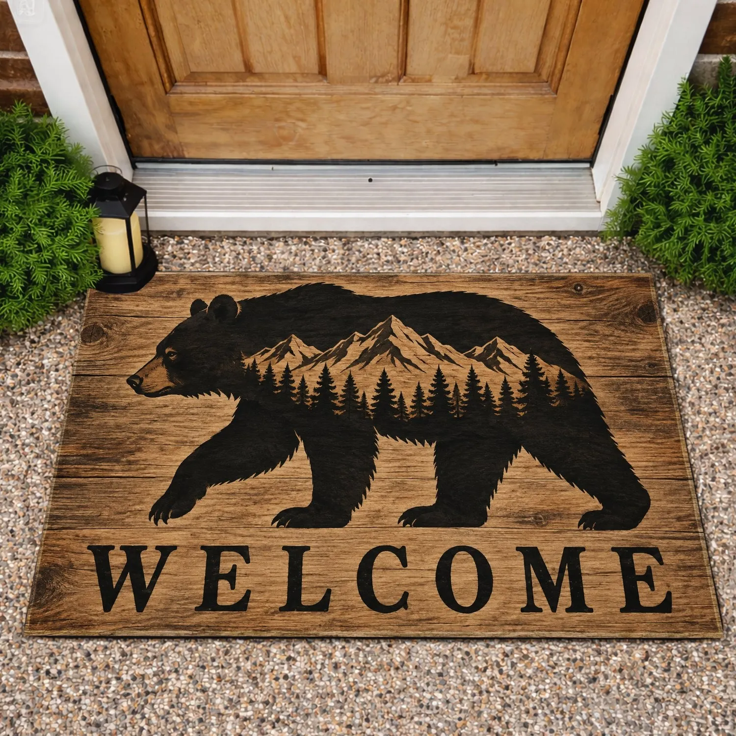 Black Bear Mountain Forest Welcome for Rustic Cabin Entry and Wilderness Lodge Doormat - 1