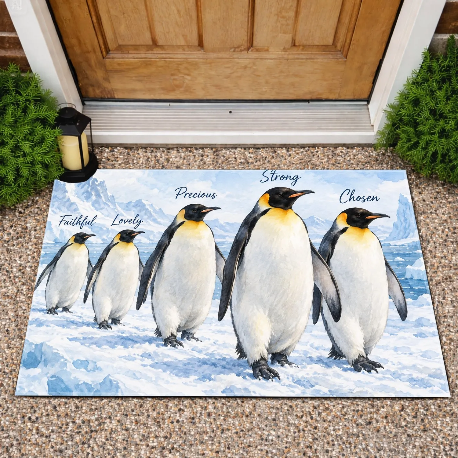 Emperor Penguin Family Winter Inspiration for Faith-Filled Holiday Home Decor Doormat - 1