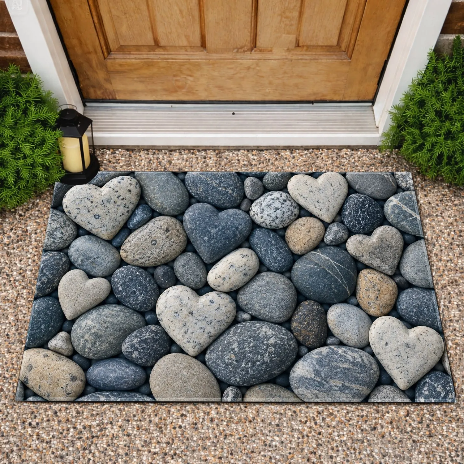 Heart-Shaped River Stones for Serene Natural Entryway Style in Calm Modern Living Spaces Doormat - 1