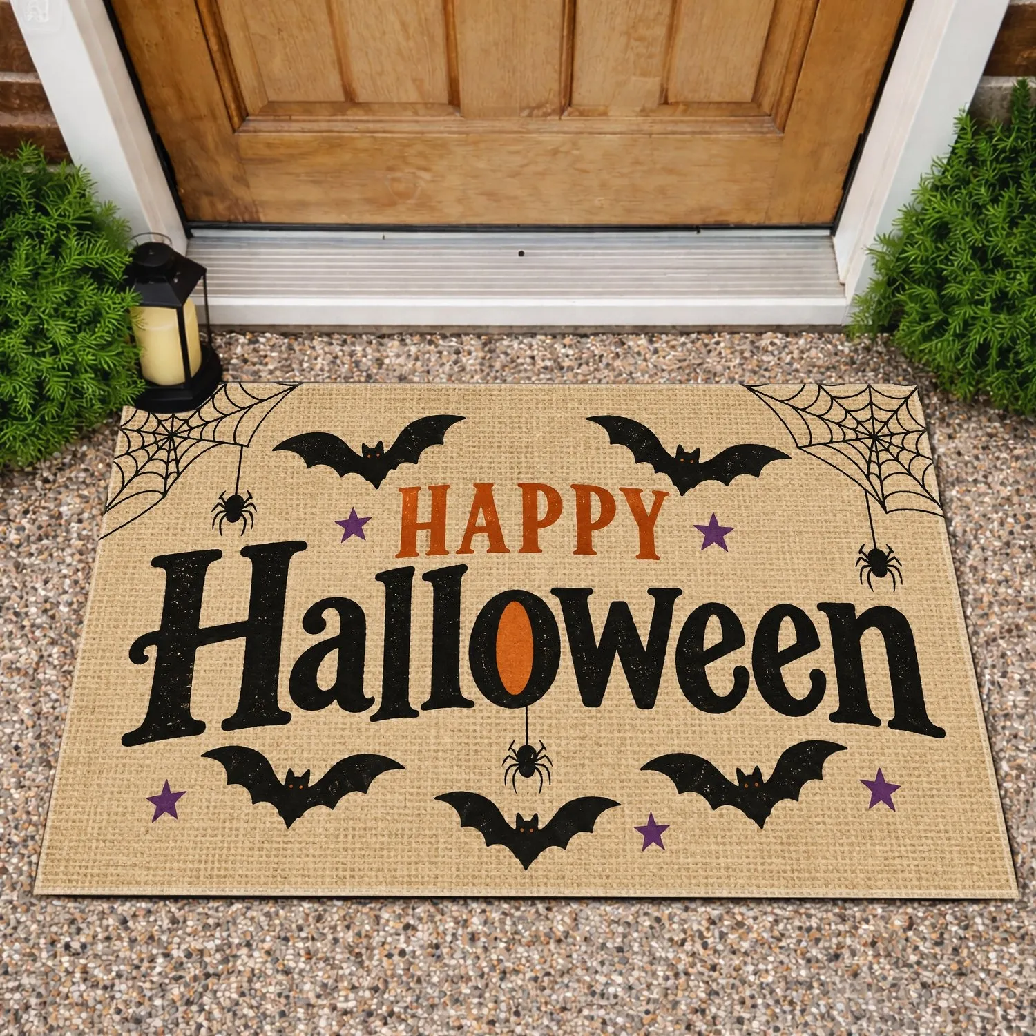 Happy Halloween Bats and Spider Webs for Festive Autumn Home Entryway Decor Doormat - 1