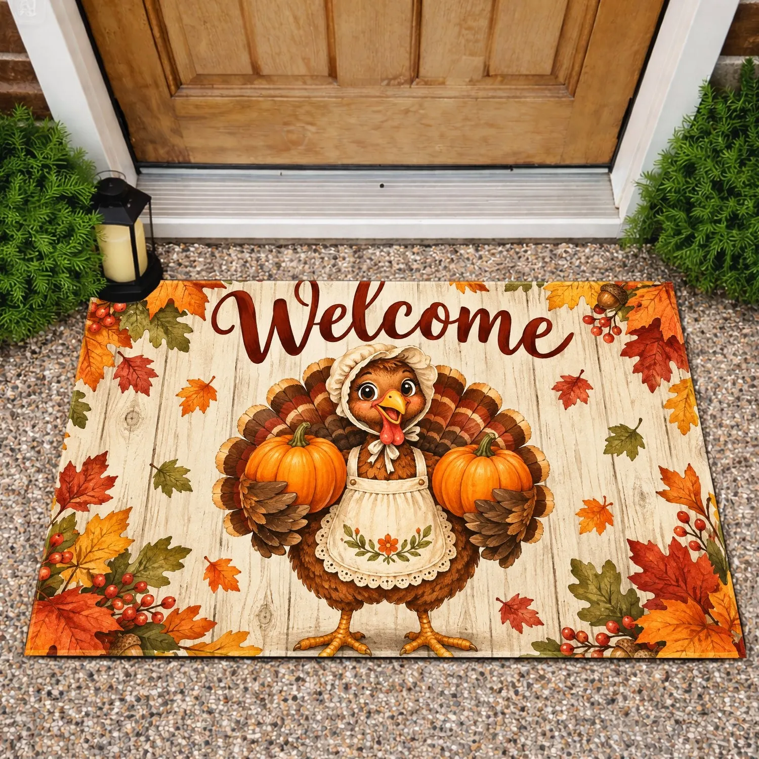 Whimsical Turkey With Pumpkins for Cozy Autumn Harvest Entryway Seasonal Home Decor Doormat - 1