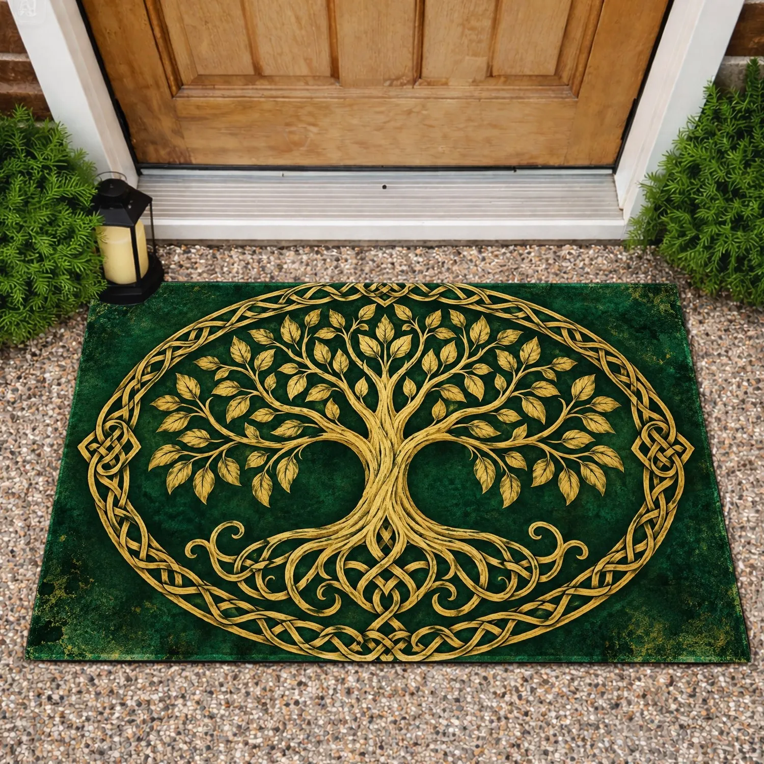 Golden Celtic Tree of Life Motif for Nature-Inspired Entryways and Peaceful Homes Doormat - 1