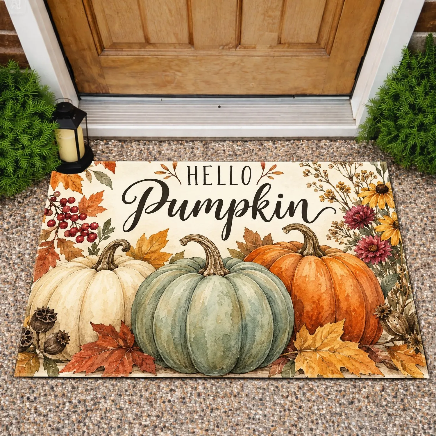 Watercolor Pumpkin Harvest for Cozy Autumn Entryways and Seasonal Home Styling Doormat - 1