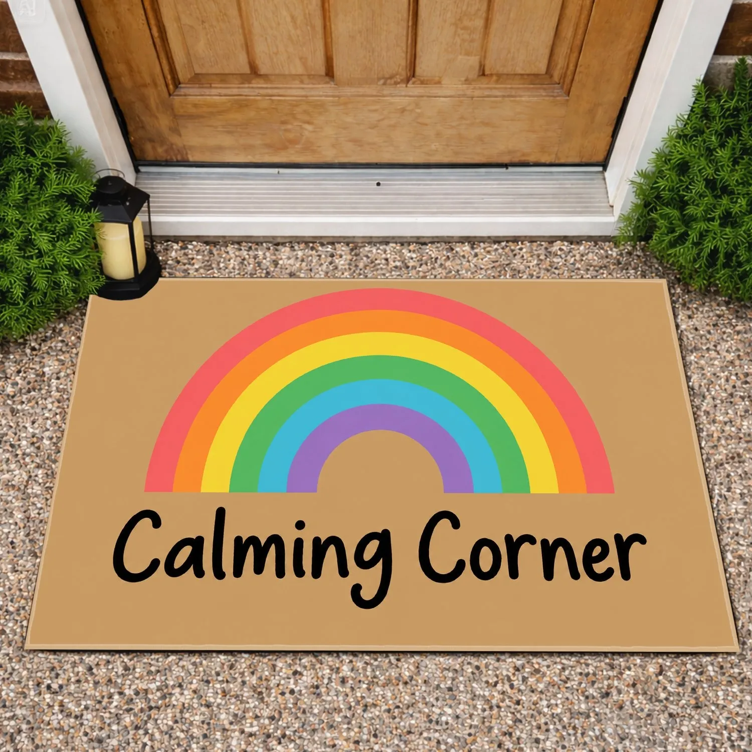 Rainbow Arc Calming Corner for a Peaceful Home Entry and Mindful Everyday Living Doormat - 1