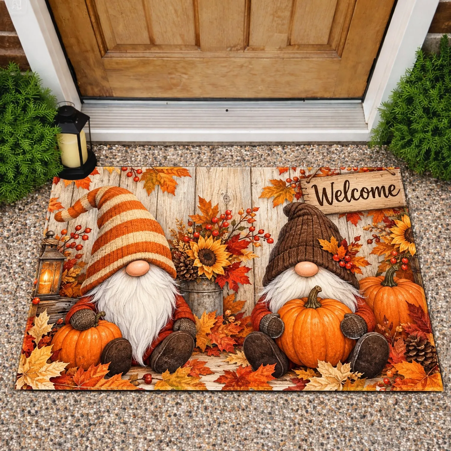 Autumn Pumpkin Gnomes And Maple Leaves For A Cozy Fall Entryway Seasonal Home Style Doormat - 1