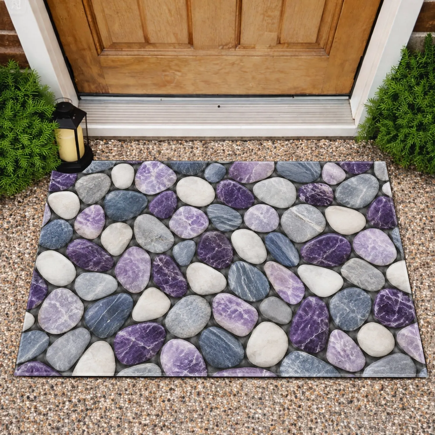 Purple Gemstone Pebble Mosaic for Calm Modern Entryways and Spa-Inspired Interiors Doormat - 1
