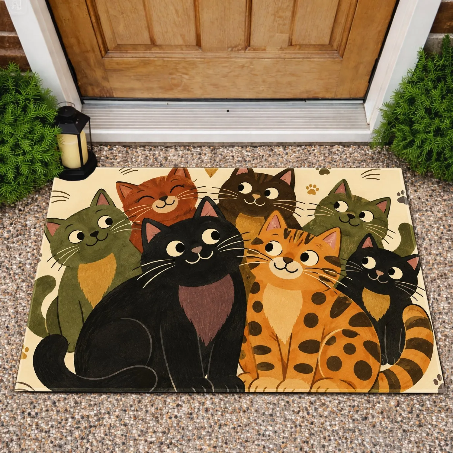 Colorful Cartoon Cat Family for Cheerful Homes and Cat Lover Gifts Doormat - 1