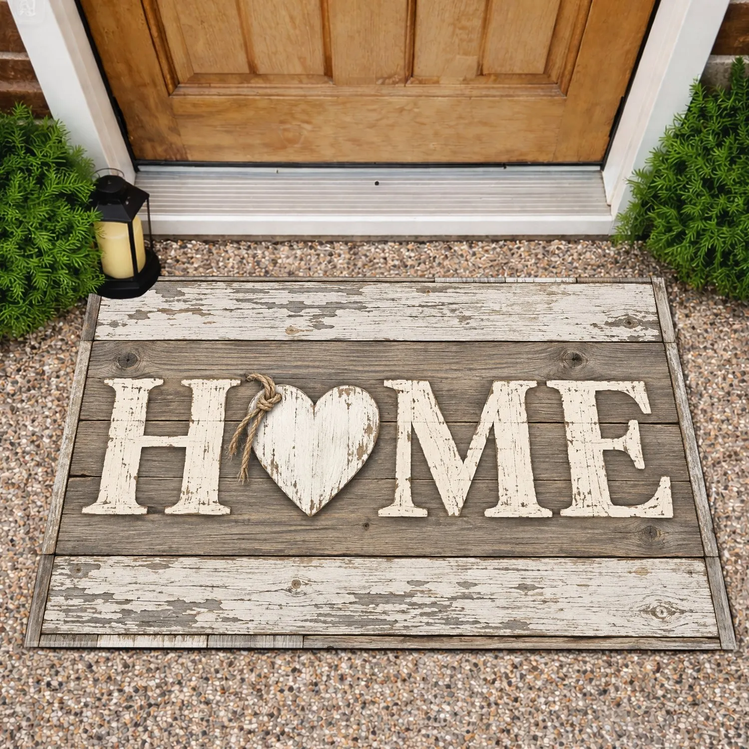 Rustic HOME Heart Wood Plank Entryway Style For Cozy Farmhouse Living Doormat - 1