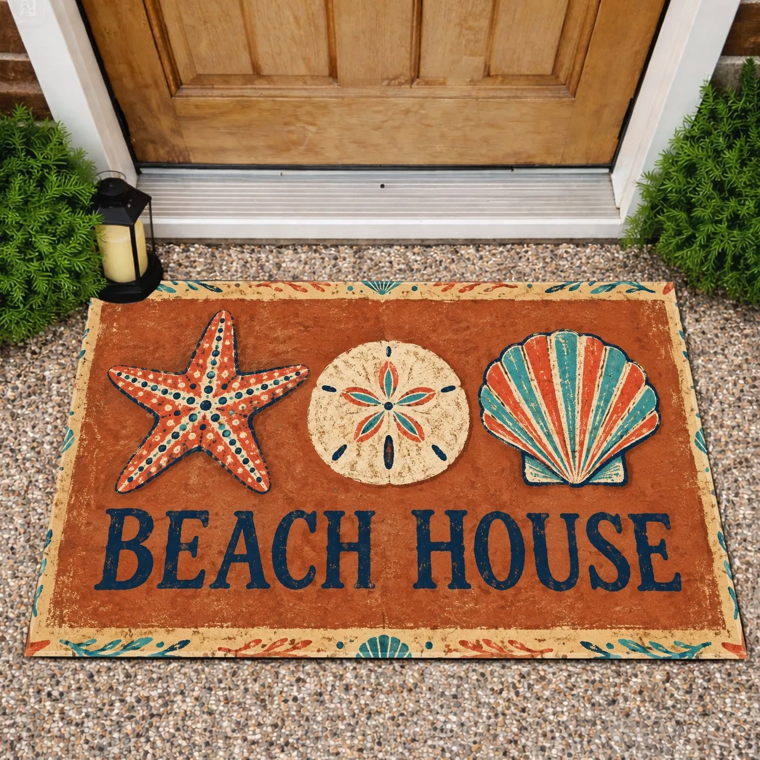 Starfish Seashell Beach House Coastal Entryway Gift for Seaside Homeowners and Hosts Doormat - 1
